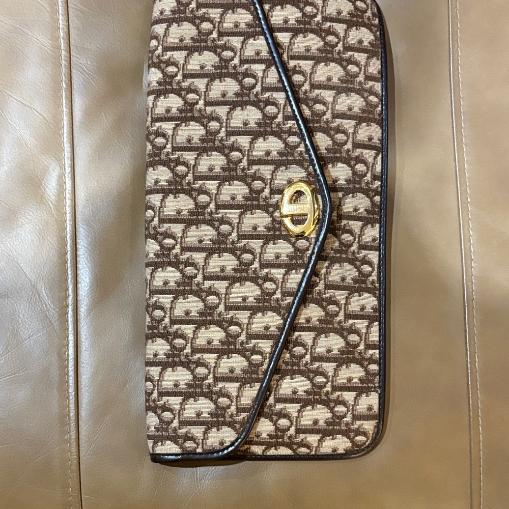 Dior Brown Monogram Clutch with Gold Detail